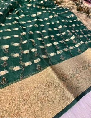 Kalika Fashion Embellished Banarasi Organza Saree(Green)