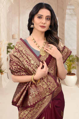 Rudr Venture Digital Print Banarasi Jacquard Saree(Gold)