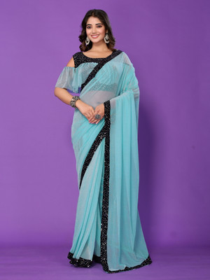 Ak dharma Solid/Plain Daily Wear Lycra Blend Saree(Light Blue)