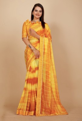 JAY AMBEY FABRICS Embellished Bollywood Lycra Blend Saree(Yellow)