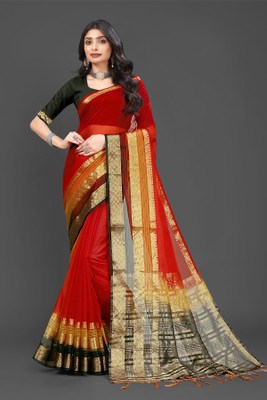 Aarunika SST Solid/Plain Bollywood Organza Saree(Red)