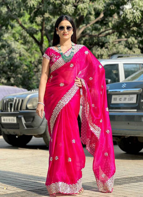 RUPAL CREATION Embroidered Handloom Silk Blend Saree(Pink)