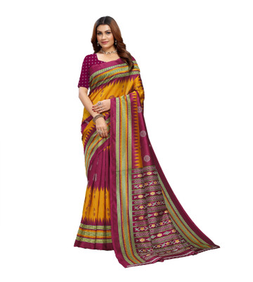 Kanooda Prints Printed Mysore Art Silk Saree(Multicolor)
