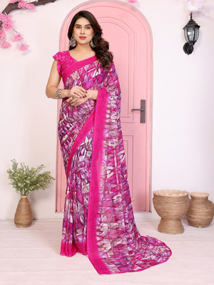 Anand Sarees Geometric Print Daily Wear Georgette Saree(Pink)