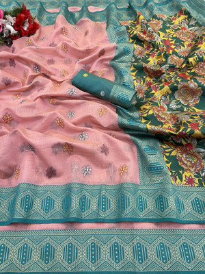 KanjiQueen Woven, Self Design Sambalpuri Pure Cotton, Cotton Silk Saree(Pink, Silver)
