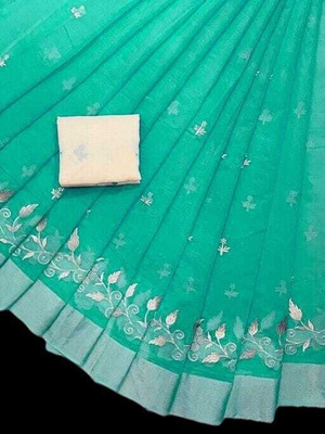 GLOWMOROUS Embroidered Chanderi Chanderi Saree(Green)