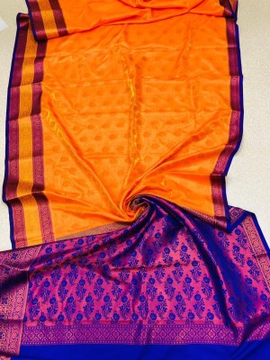 SareeVenue Woven Banarasi Pure Silk Saree(Orange)