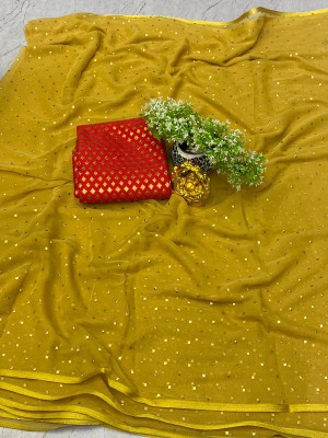 V And V Shop Embellished Daily Wear Chiffon Saree(Yellow)
