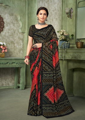 Divastri Floral Print, Geometric Print, Digital Print, Printed Bollywood Chiffon Saree(Black)