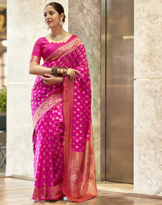 Divastri Woven, Embellished Banarasi Silk Blend, Jacquard Saree(Pink)