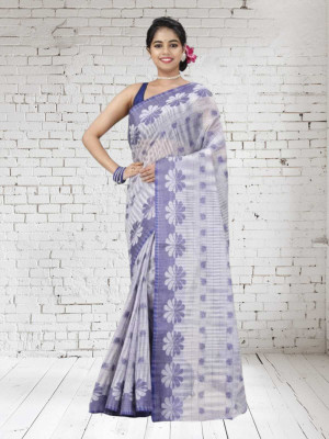 GOURAB HANDLOOM Self Design Handloom Cotton Blend Saree(Blue)