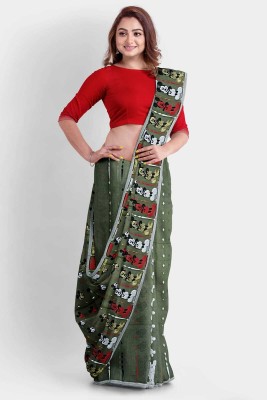 saha saree emporium Printed Jamdani Cotton Silk Saree(Multicolor)