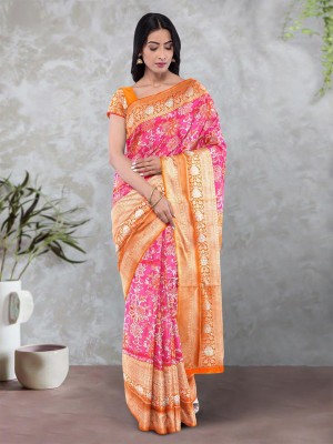 Kalamandir Printed Banarasi Silk Blend Saree(Pink)