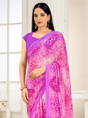 ANOUK Printed Daily Wear Georgette Saree(Pink)