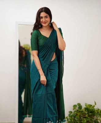 GOLU Solid/Plain Handloom Pure Cotton Saree(Light Blue)