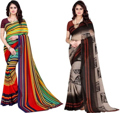 Leelavati Printed Daily Wear Georgette Saree(Pack of 2, Multicolor, Brown)