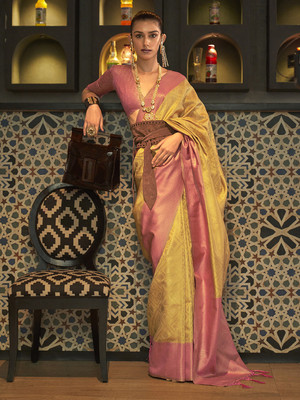 Divastri Woven Kanjivaram Silk Blend Saree(Mustard)