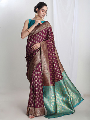 Janasya Woven Banarasi Silk Blend Saree(Purple)