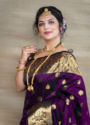 Nimidiya Printed Banarasi Silk Blend Saree(Magenta)