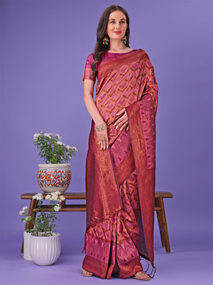 Tasrika Woven Banarasi Cotton Silk Saree(Pink)