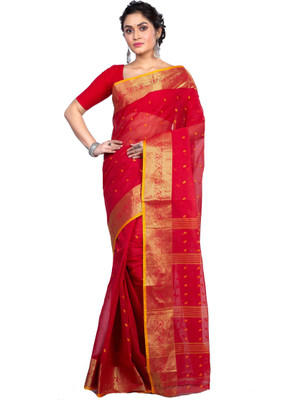 DipDiya Self Design, Woven Tant Pure Cotton Saree(Red)