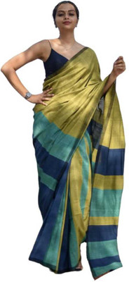 matri textile Color Block Handloom Cotton Silk Saree(Multicolor)
