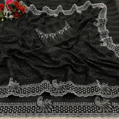 Mikhushop Embellished Bollywood Georgette Saree(Black)