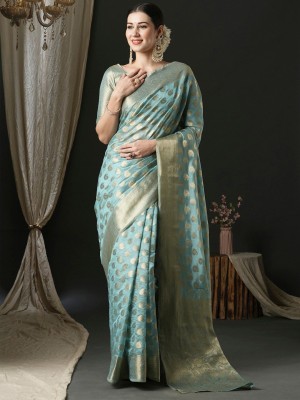 ANOUK Woven Banarasi Organza Saree(Blue)