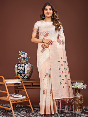 Pandadi Saree Woven Kanjivaram Cotton Linen Saree(Pink)