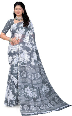 SnehaWomensWear Printed Daily Wear Georgette Saree(Grey)