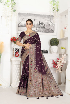Mitra Fab Woven Banarasi Pure Silk Saree(Maroon)