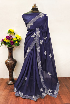 Clothing Hub Embroidered Bollywood Georgette Saree(Blue)