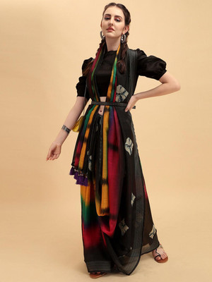 Sangria Printed Daily Wear Linen Saree(Multicolor)