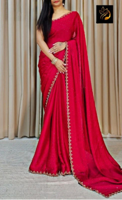 BHIKS RR Embellished Bollywood Chiffon Saree(Red)