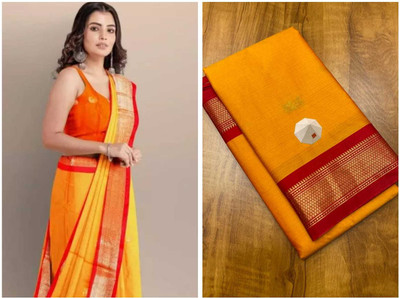 Fab Silk Woven Paithani Cotton Silk Saree(Gold, Red)