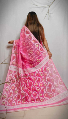 OWALID Self Design Jamdani Cotton Silk Saree(Pink)