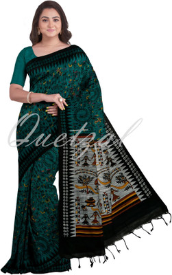 Quetzal Printed, Solid/Plain, Self Design Sambalpuri Pure Cotton Saree(Green)