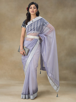 Divastri Embroidered Bollywood Net Saree(Purple)
