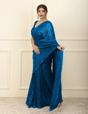 Bhojal Creation Embellished Bollywood Georgette Saree(Light Blue)