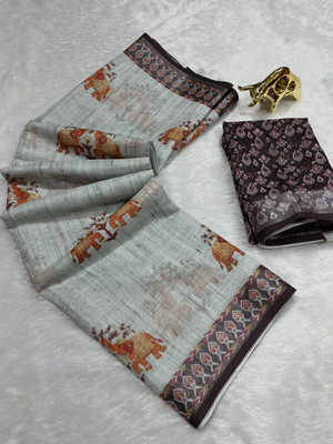 FULIYA SILK Printed, Animal Print, Digital Print Daily Wear Linen Saree(Multicolor)