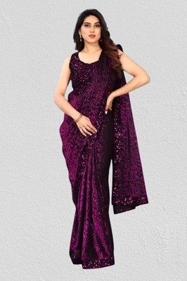 Amavii Floral Print Bollywood Lycra Blend Saree(Purple)