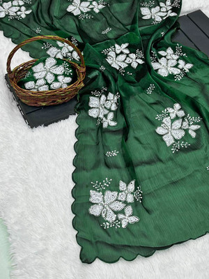 TEZMARK Embroidered Bollywood Silk Blend Saree(Green)