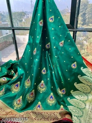 HR Sarees Embroidered Bollywood Art Silk Saree(Dark Green)