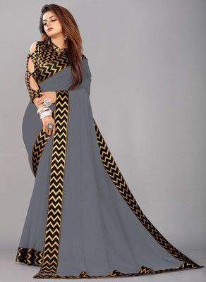 FIERTE Solid/Plain Bollywood Georgette, Chiffon Saree(Grey)