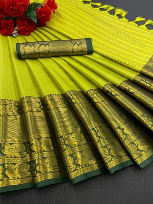 Bhakti Creation Woven Banarasi Cotton Silk Saree(Mustard)