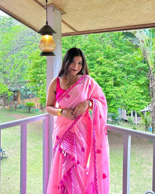 Sheden Lopez Creation Woven Mekhela Chador Pure Cotton Saree(Pink)