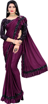 Memsaab Creation Self Design Bollywood Lycra Blend Saree(Purple)