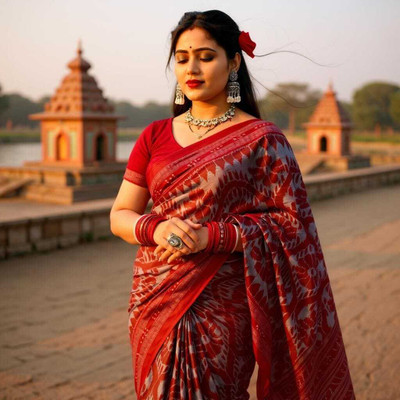 Tareninx Printed Sambalpuri Pure Cotton Saree(Multicolor)