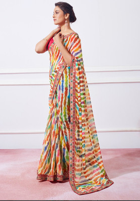zili Printed Leheria Georgette Saree(Multicolor)