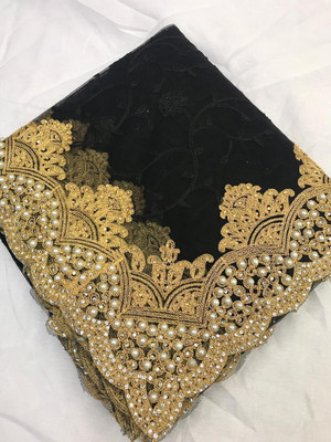 SkyFlock Embroidered, Embellished Bollywood Net Saree(Black)